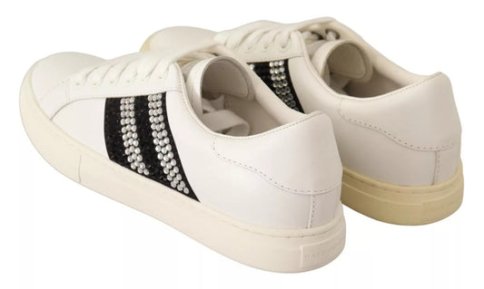 Marc Jacobs White Leather Crystal Embellished Sneakers Shoes