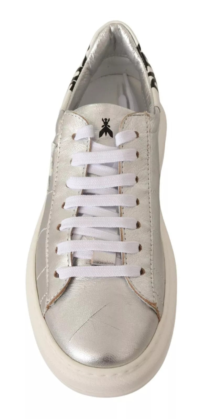 Patrizia Pepe Silver Full Grain Leather Lace Up Sneakers Shoes