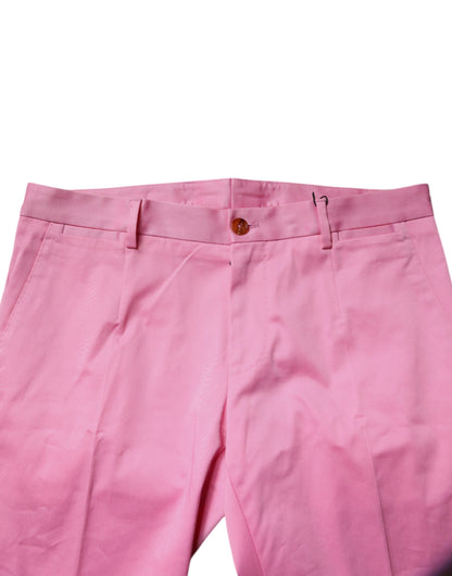 Dolce & Gabbana Pink Cotton Slim Fit Men Dress Formal Pants