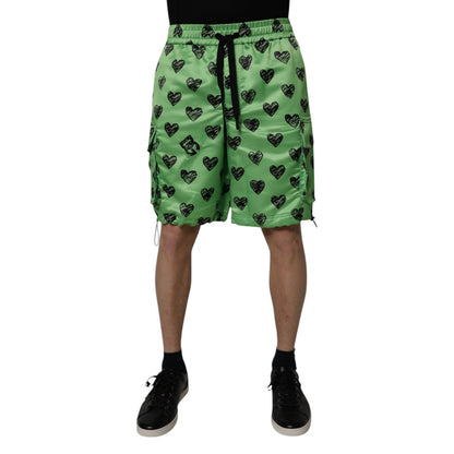 Dolce & Gabbana Green Heart Print Cargo Men Bermuda Shorts