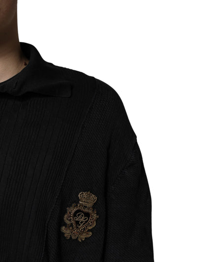 Dolce & Gabbana Black Heraldic Silk Buttoned Pullover Sweater
