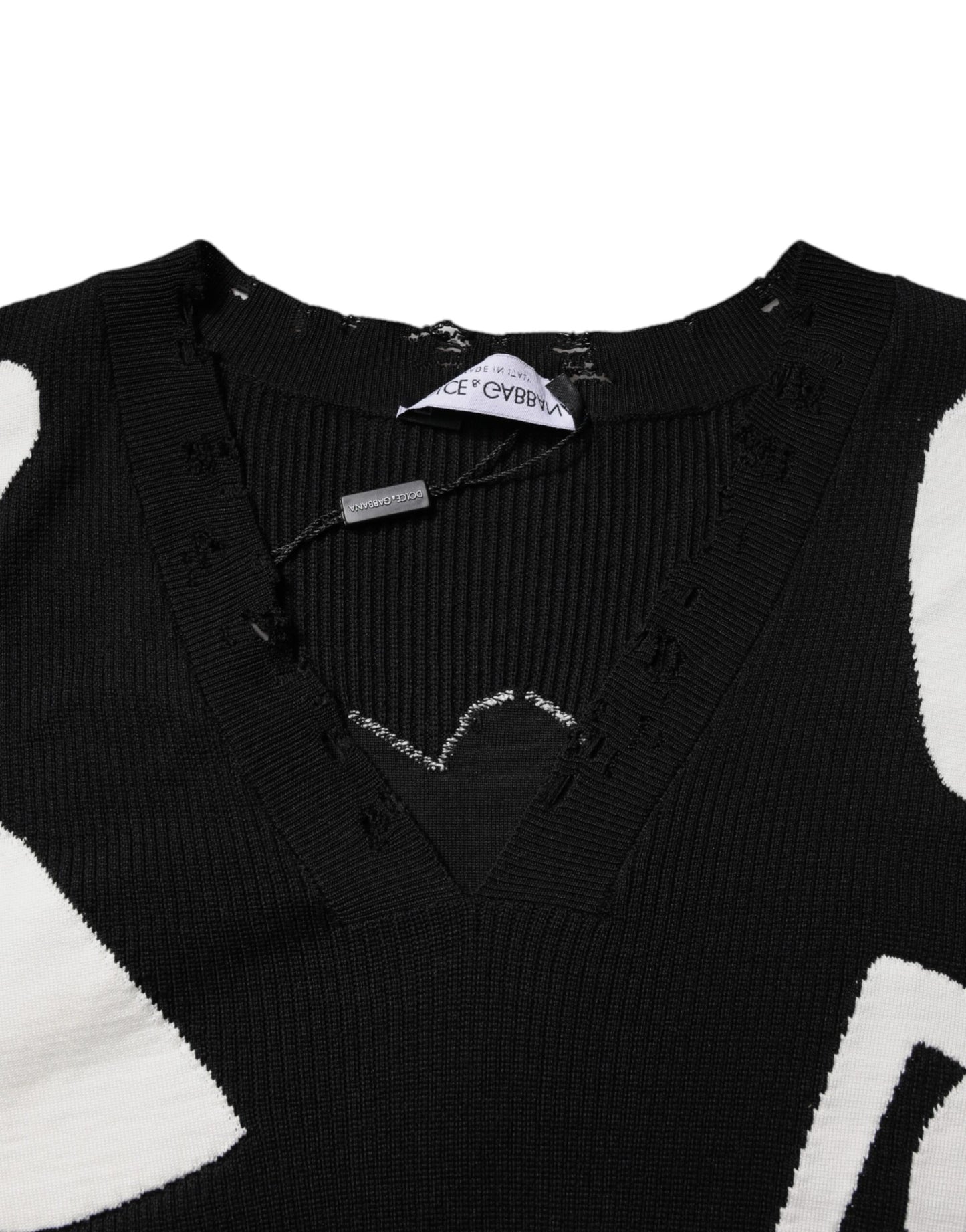 Dolce & Gabbana Black Hearts Silk Crew Neck Pullover Sweater