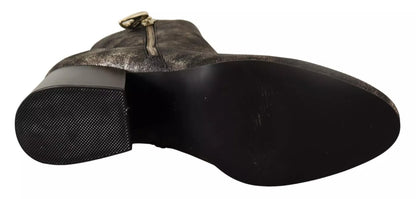 MY TWIN Black Leather Block Heels Ankle Boots Zipper Shoes