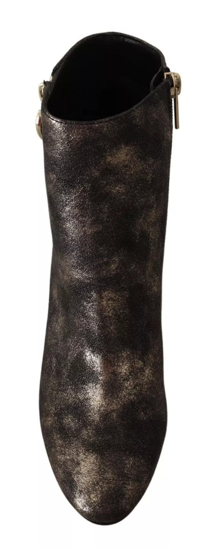 MY TWIN Black Leather Block Heels Ankle Boots Zipper Shoes