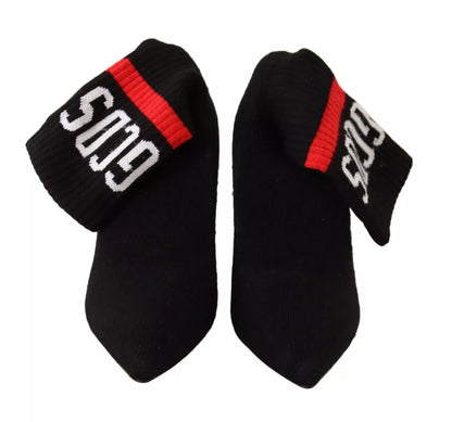 GCDS Black Suede Logo Socks Block Heel Ankle Boots Shoes