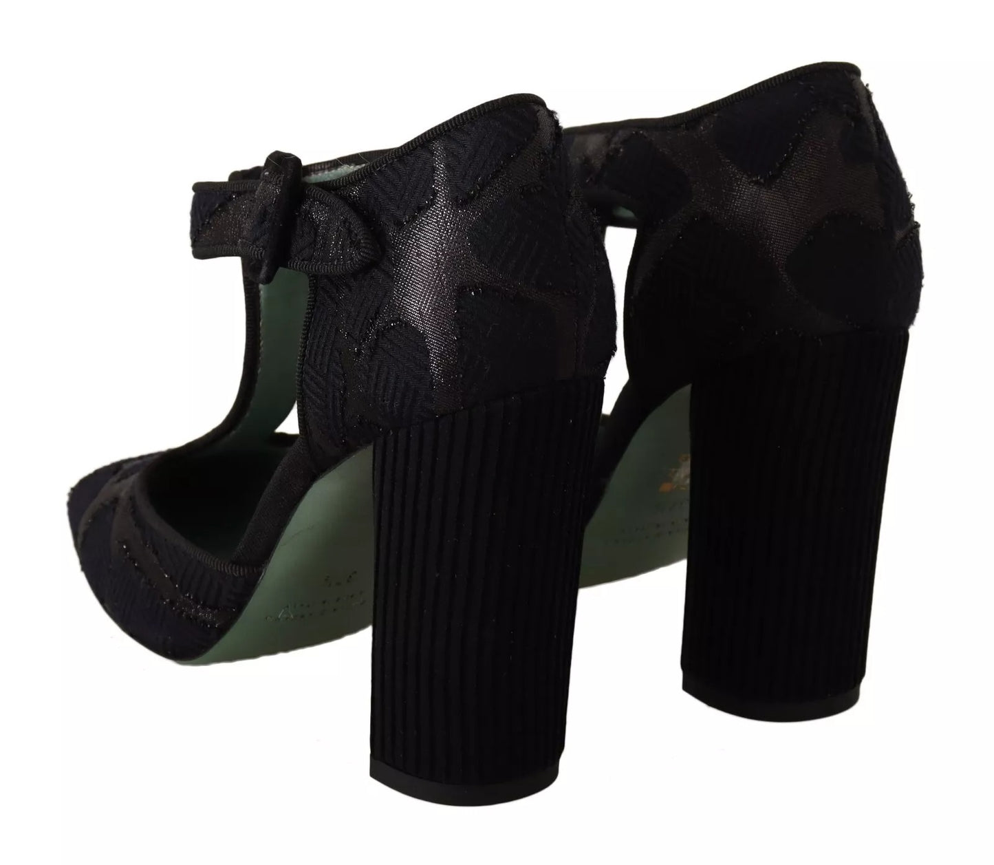 Paola D'Arcano Black Suede Leather Block Heels Sandals Shoes