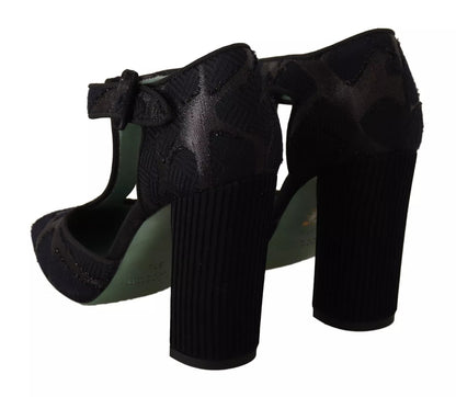 Paola D'Arcano Black Suede Leather Block Heels Sandals Shoes