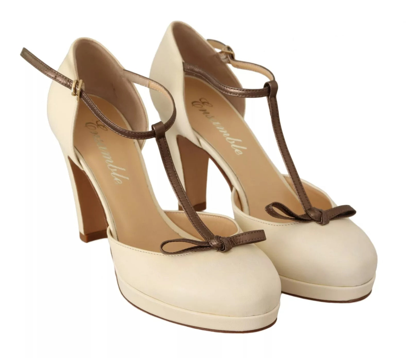 SERGIO LEVANTESI Off White Leather T-Strap Heels Sandals Shoes