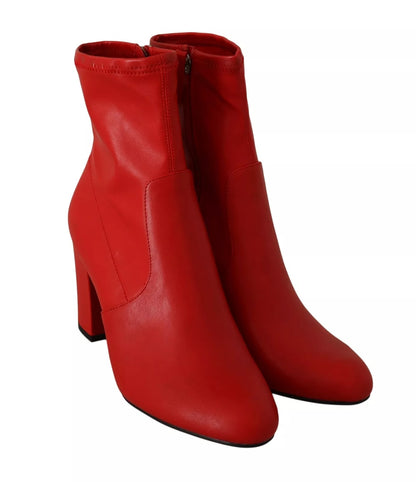 Steve Madden Red Leather Block Heels Ankle Boots Shoes