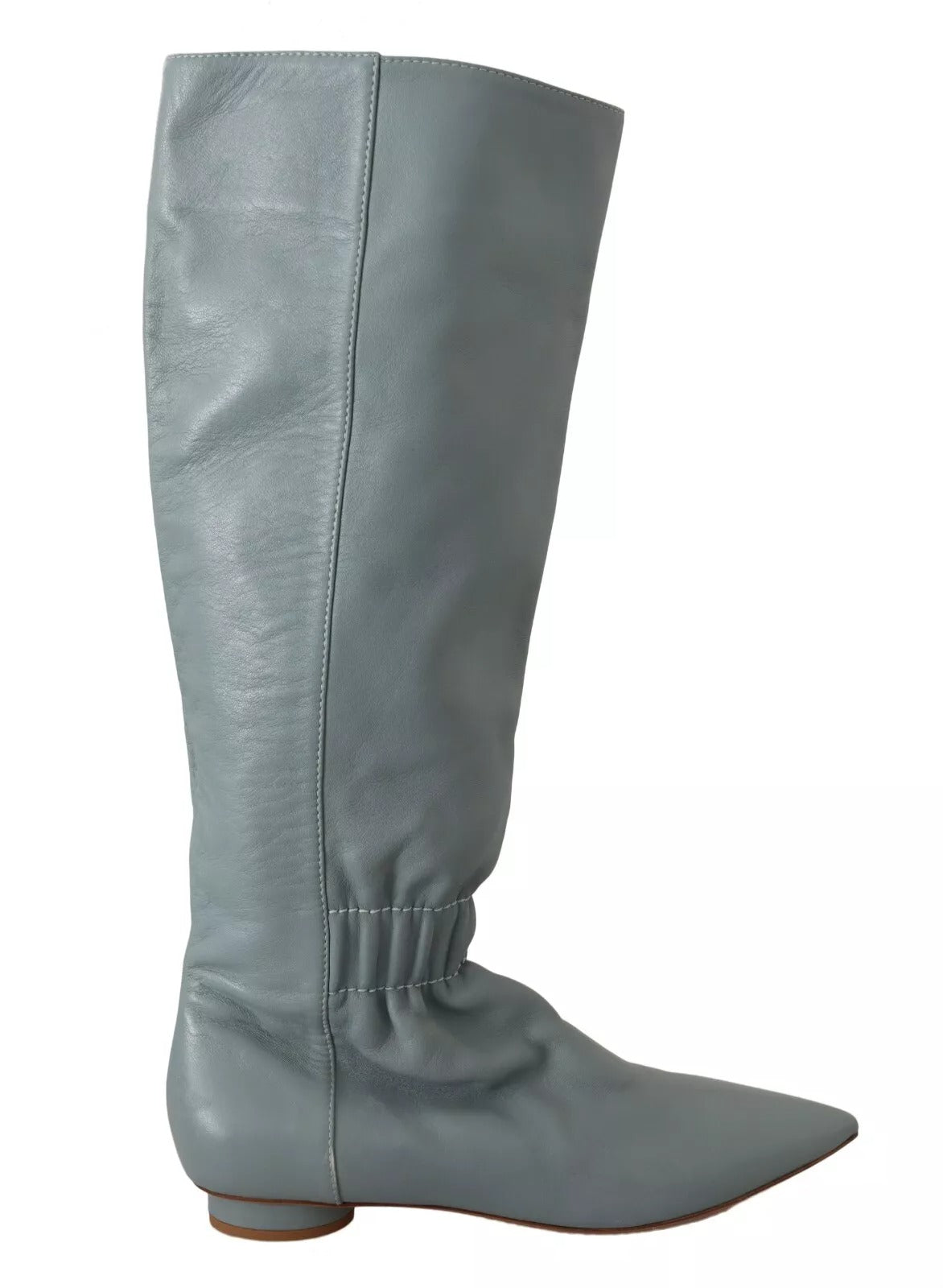 Valentino Blue Leather Elastic Flats Pull On Knee High Boots Shoes
