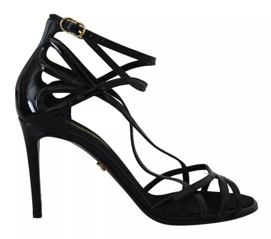 Dolce & Gabbana Black Leather Stiletto Heels Sandals Shoes