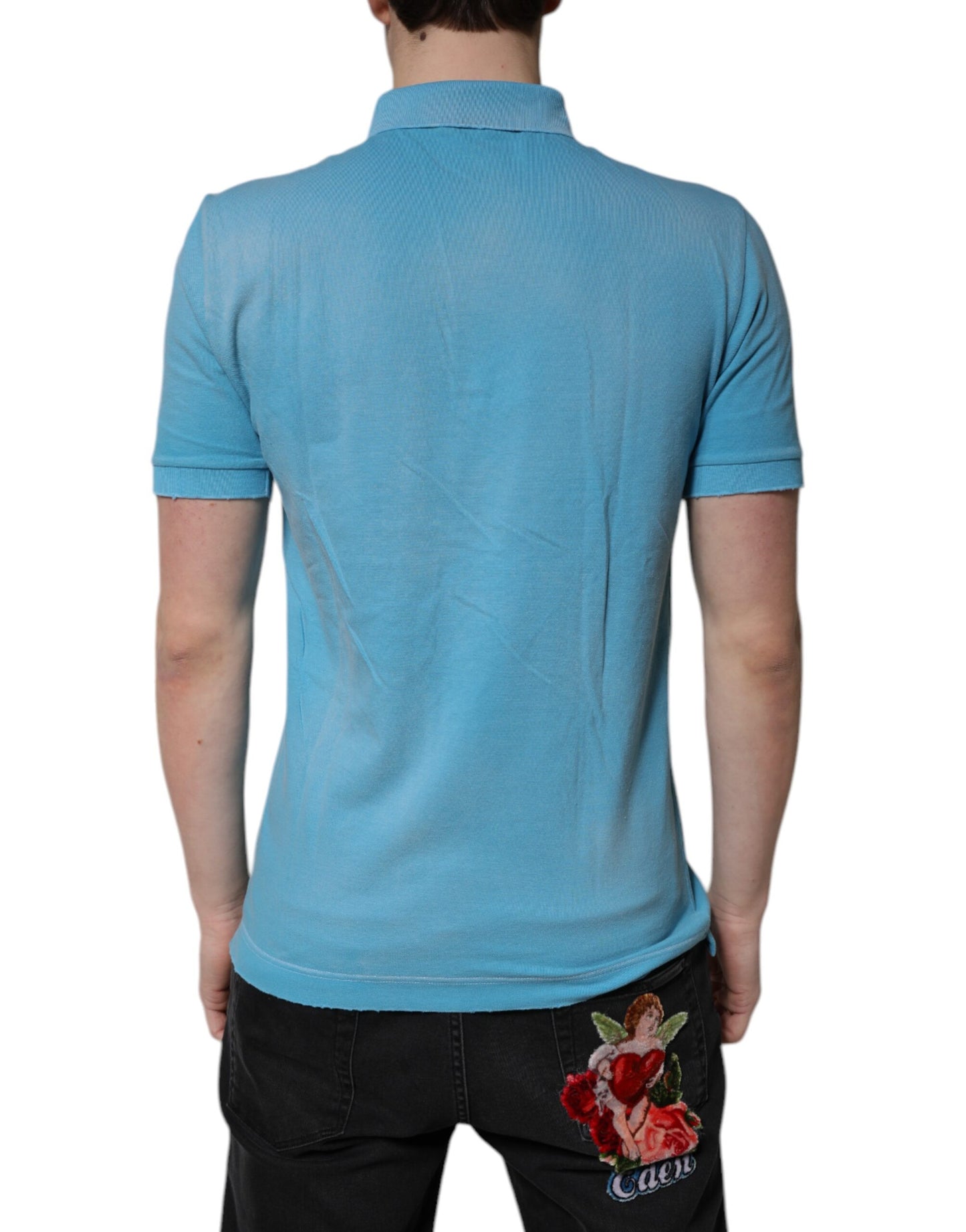 Dolce & Gabbana Blue Cotton Crown Collared Men Polo T-shirt
