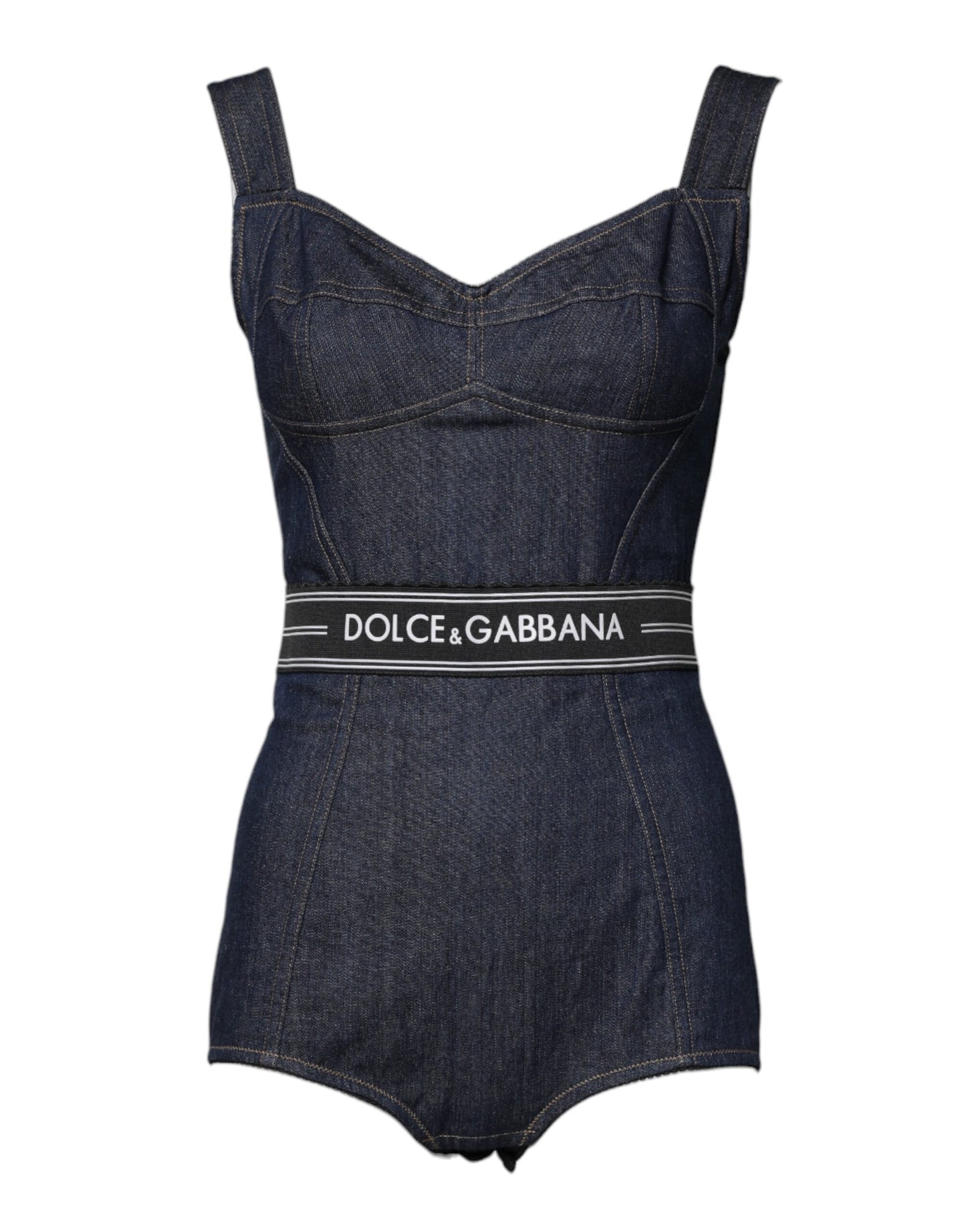 Dolce & Gabbana Blue Cotton Stretch Sleeveless Bodycon Denim Bodysuit