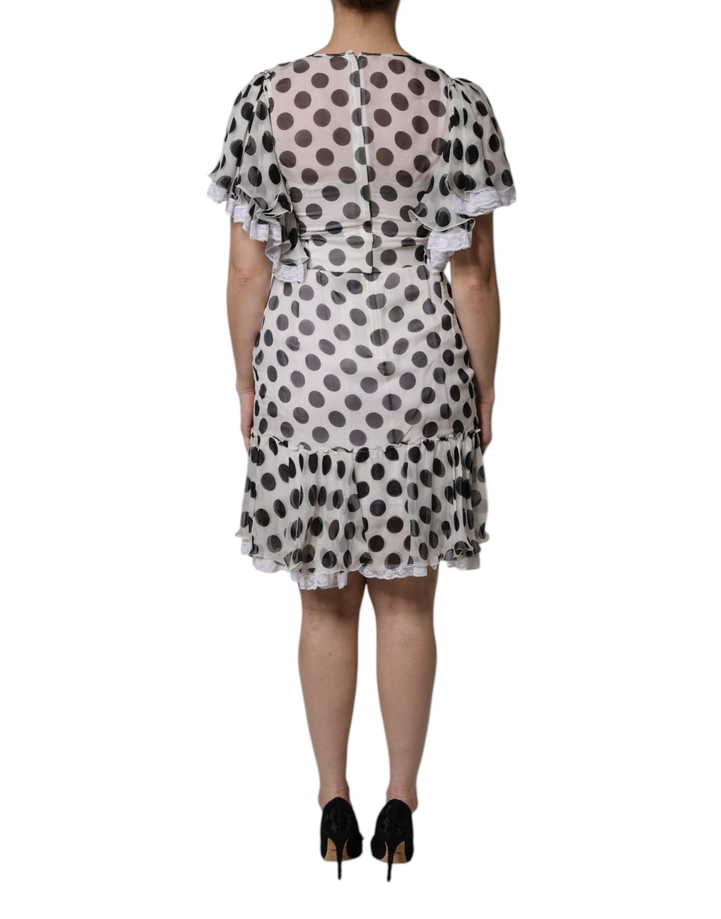 Dolce & Gabbana White Polka Dotted Silk Blend A-line Dress