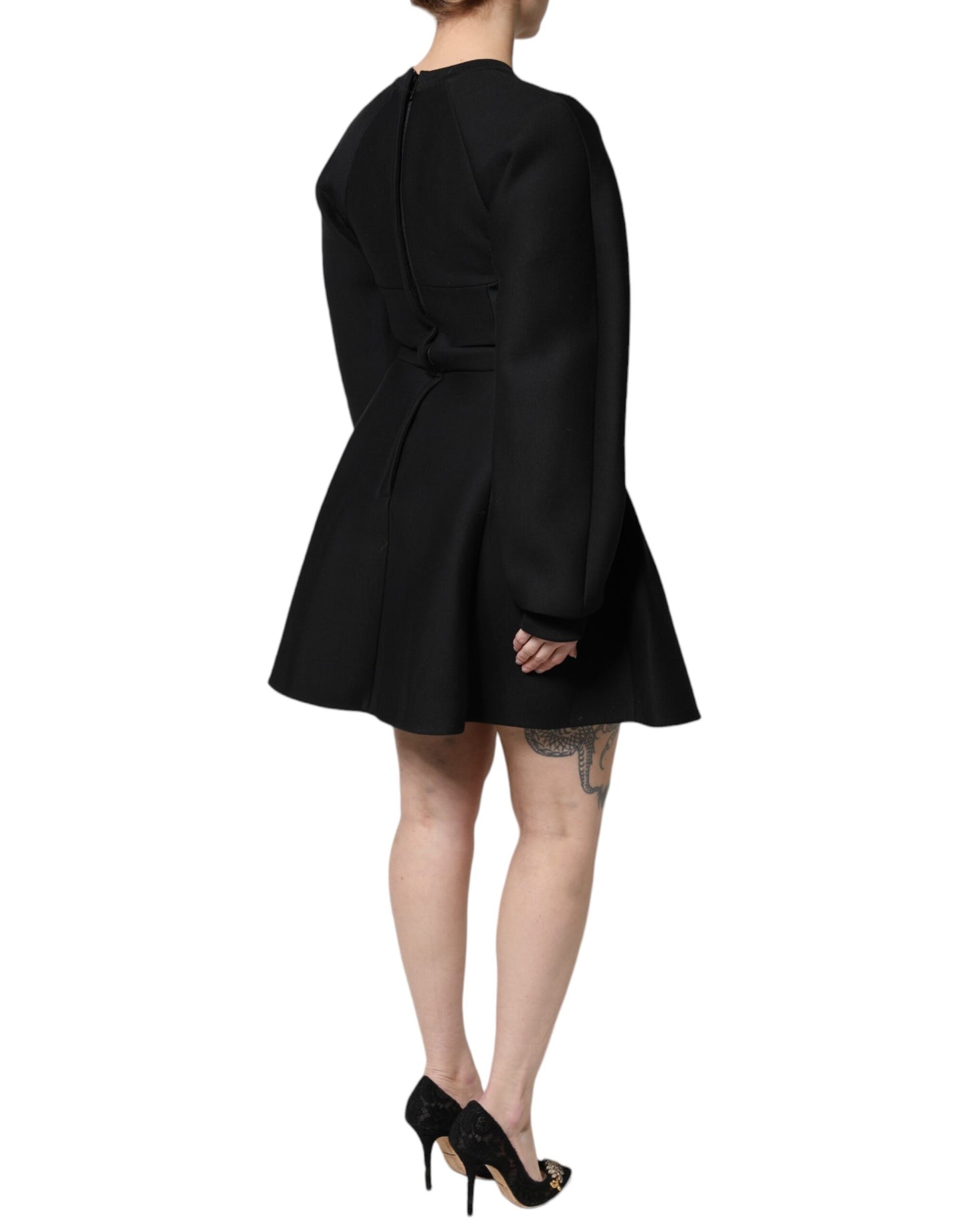 Dolce & Gabbana Black Cotton Long Sleeves A-line Mini Dress