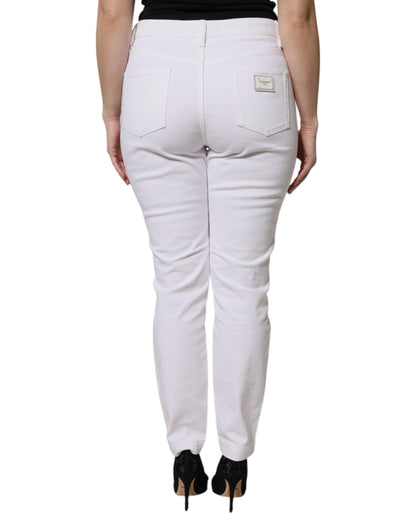 Dolce & Gabbana White Cotton Mid Waist Skinny Denim Jeans