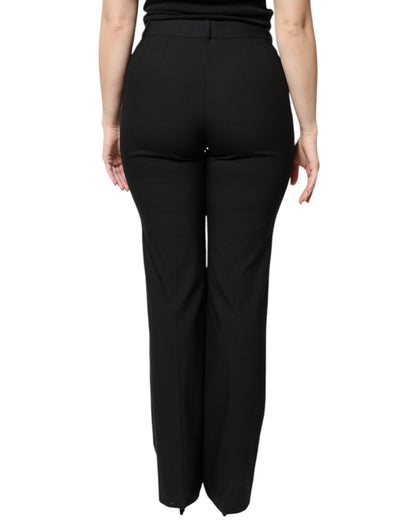 Dolce & Gabbana Black Wool High Waist Boot Cut Dress Pants