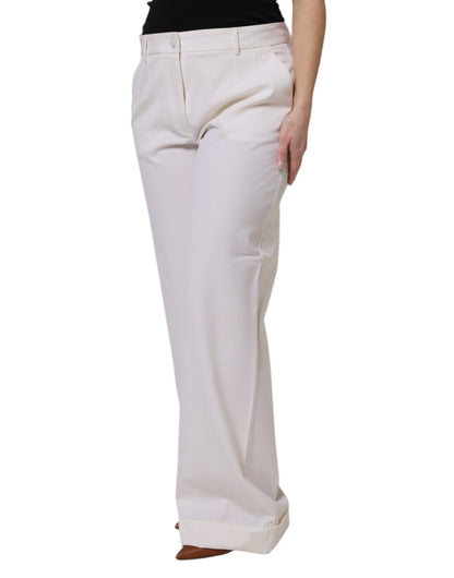 Dolce & Gabbana White Wool Mid Waist Wide Leg Pants