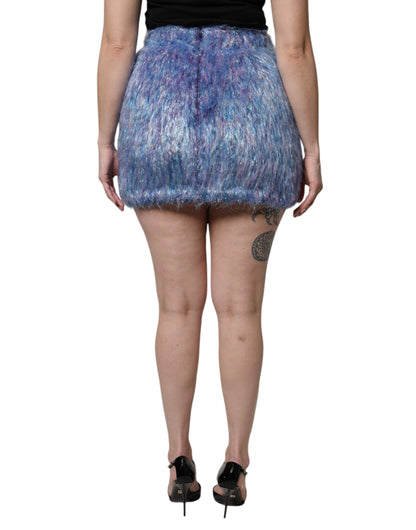 Dolce & Gabbana Multicolor Plush High Waist Mini Skirt
