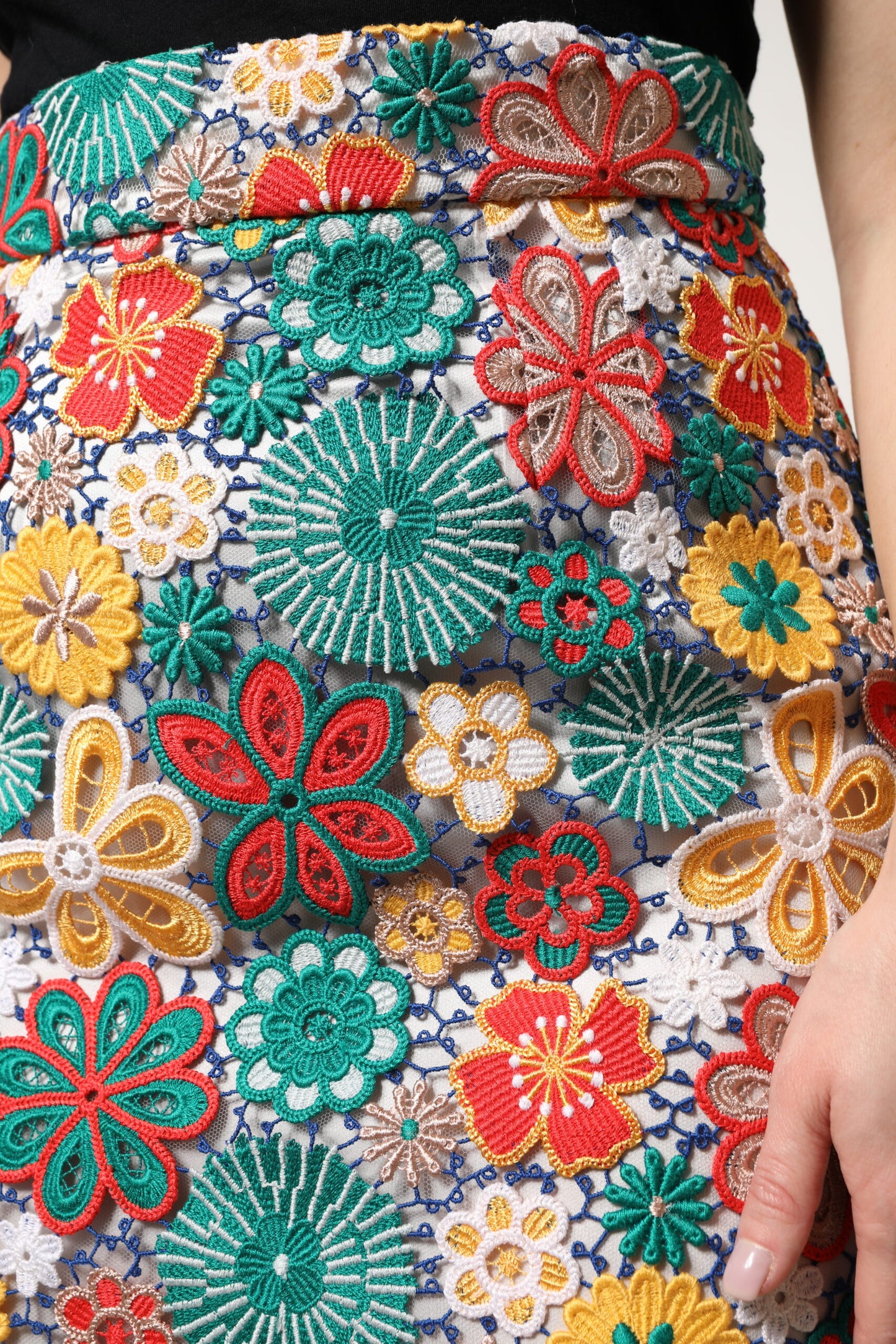 Dolce & Gabbana Multicolor Floral Lace High Waist Mini Skirt