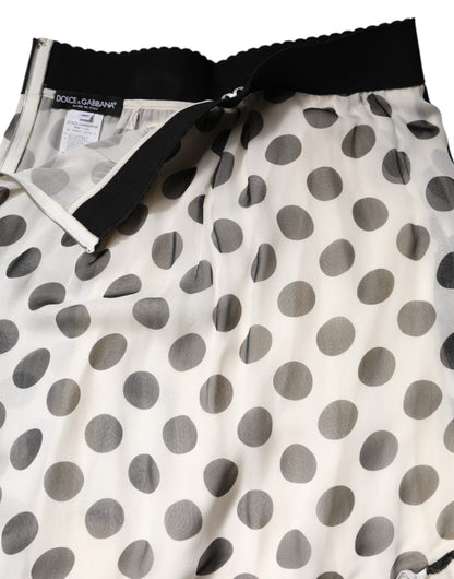 Dolce & Gabbana White Black Polka Dots Knee Length Skirt
