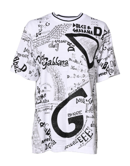 Dolce & Gabbana White Graffiti Print Cotton Crew Neck T-shirt