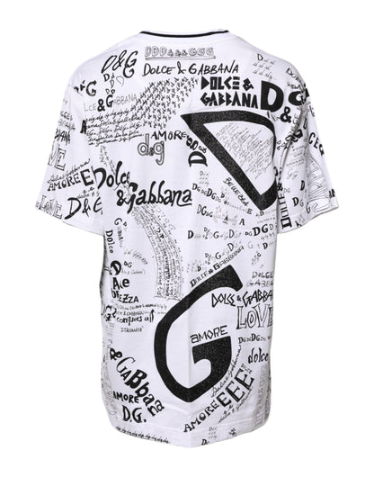 Dolce & Gabbana White Graffiti Print Cotton Crew Neck T-shirt