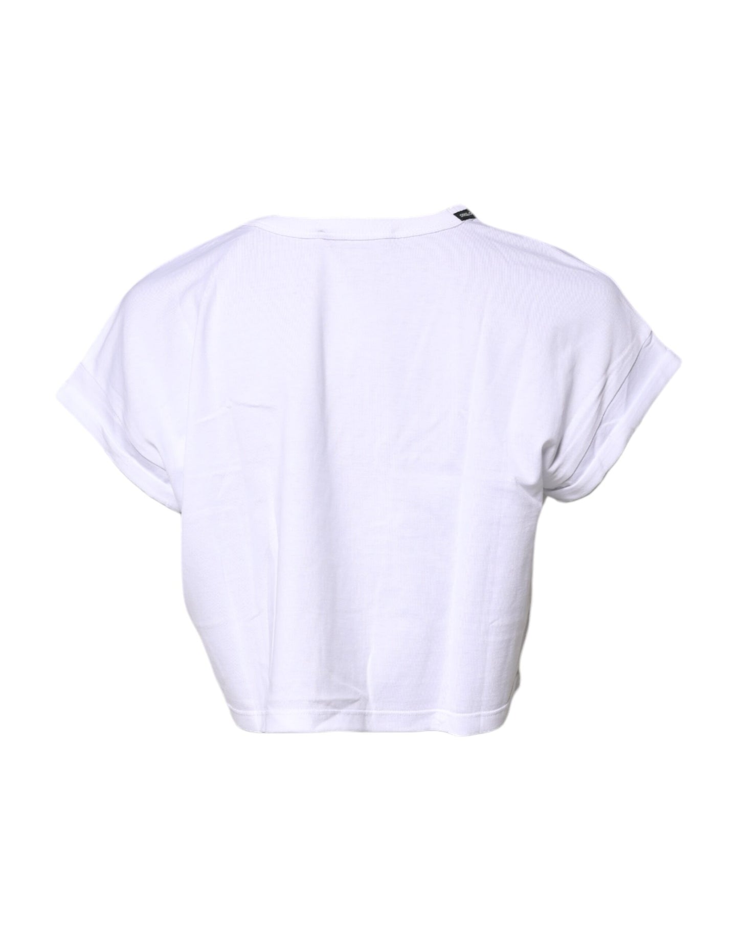 Dolce & Gabbana White Cotton Crew Neck Cropped T-shirt Top