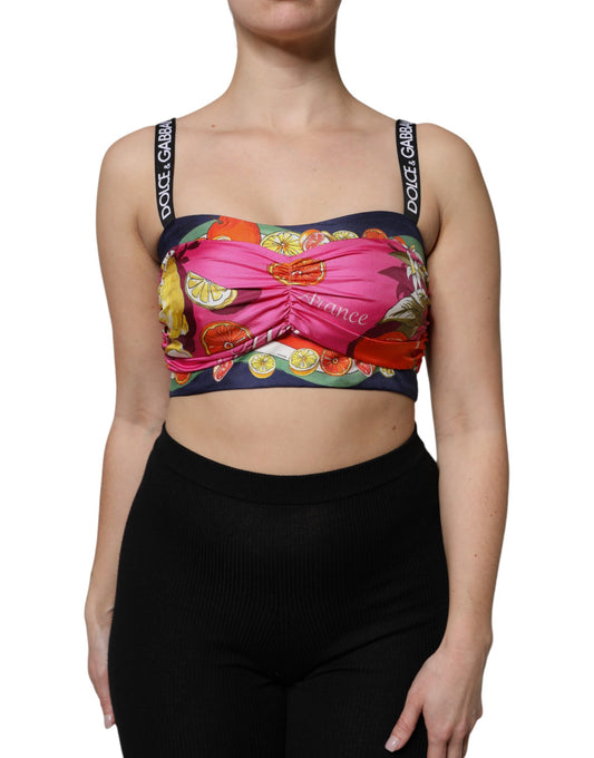 Dolce & Gabbana Multicolor Floral Sleeveless Bustier Cropped Top