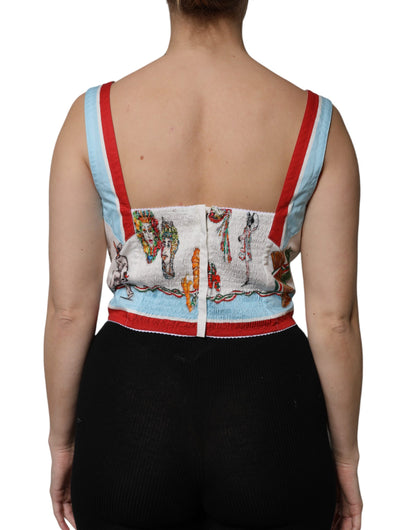 Dolce & Gabbana White Vegetable Print Sweetheart Cropped Top
