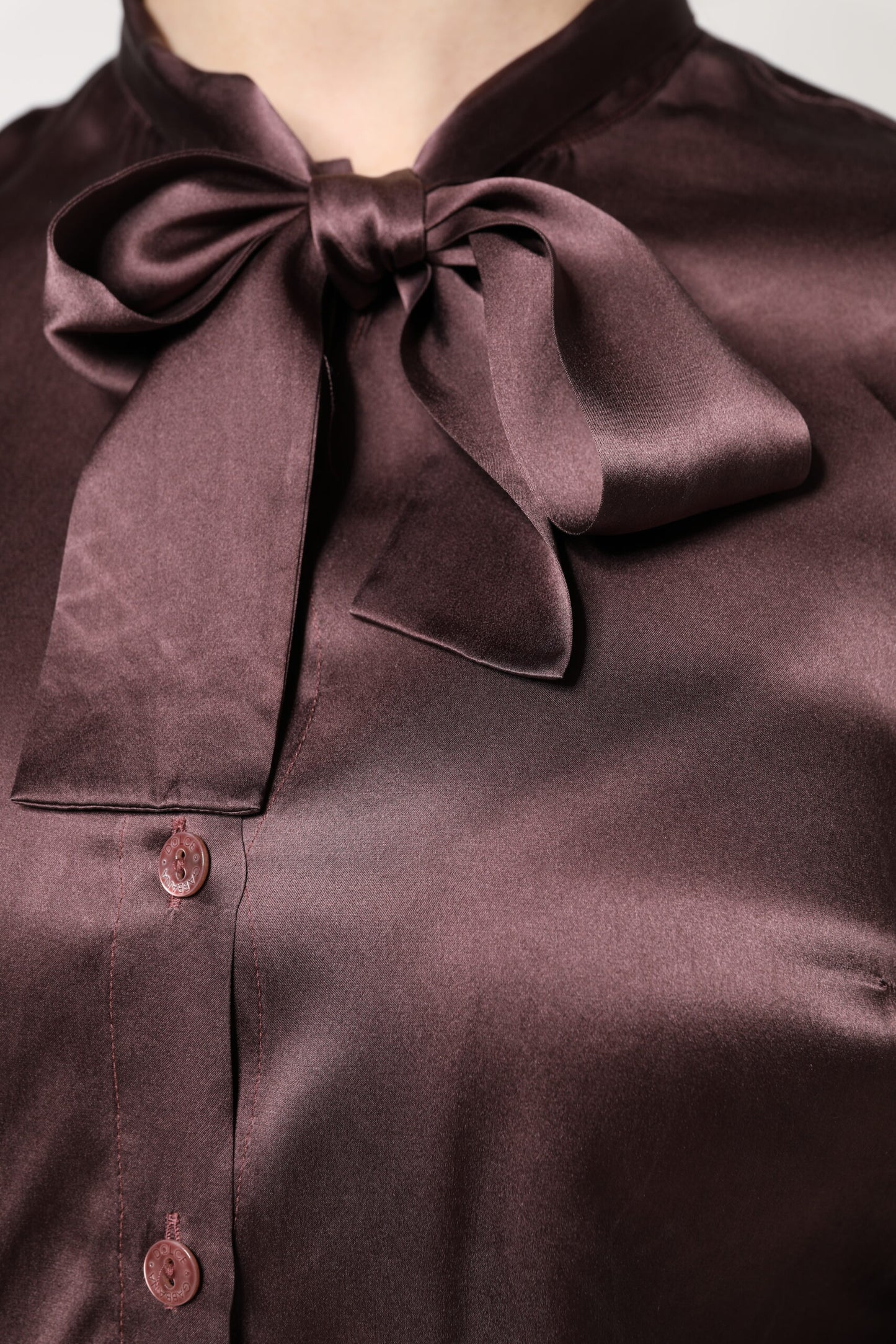 Dolce & Gabbana Brown Ascot Collar Long Sleeve Blouse Top