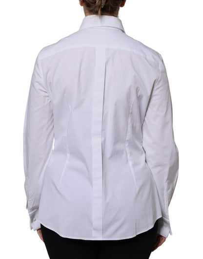 Dolce & Gabbana White Cotton Dress Collared Dress Shirt Top