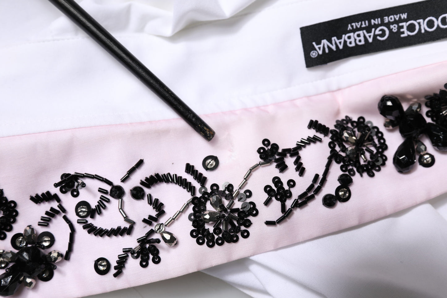 Dolce & Gabbana White Embellished Collared Dress Shirt Top
