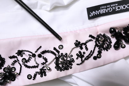 Dolce & Gabbana White Embellished Collared Dress Shirt Top