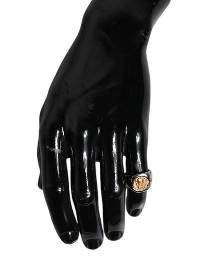 Dolce & Gabbana Silver Tone Engraved Two Color Real Brass Ring