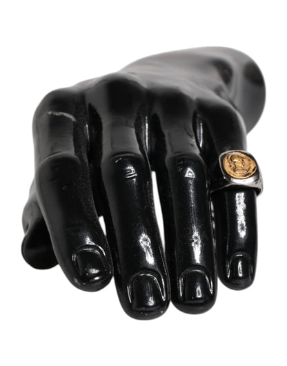 Dolce & Gabbana Silver Tone Engraved Two Color Real Brass Ring