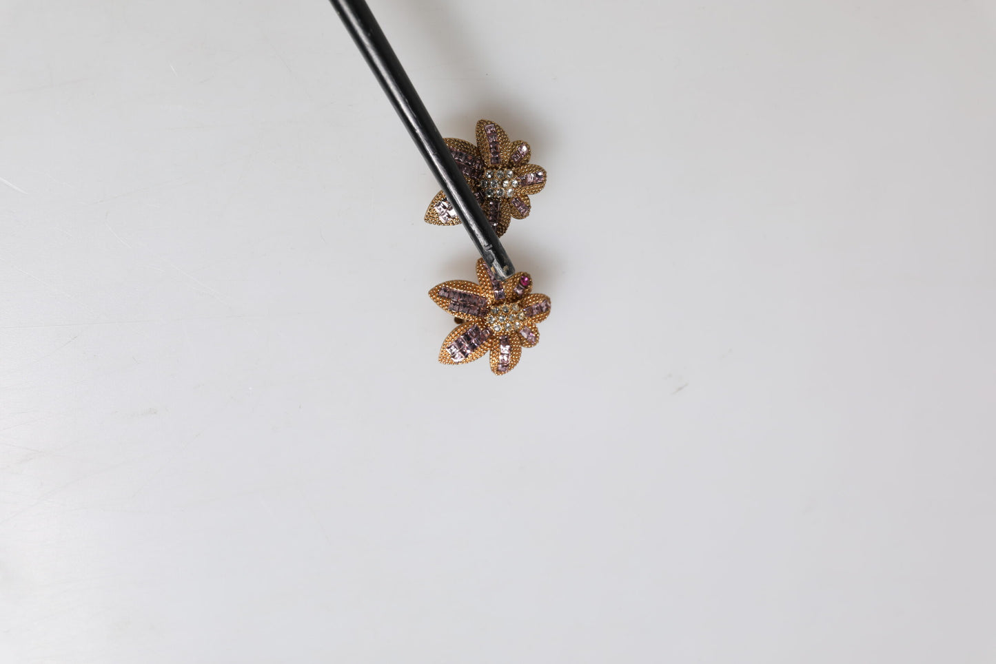 Dolce & Gabbana Gold Brass Purple Flower-Shaped Crystals Clip On Earrings