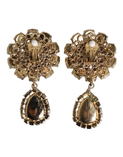 Dolce & Gabbana Purple Flower Pearl Teardrop Crystals Clip On Earrings