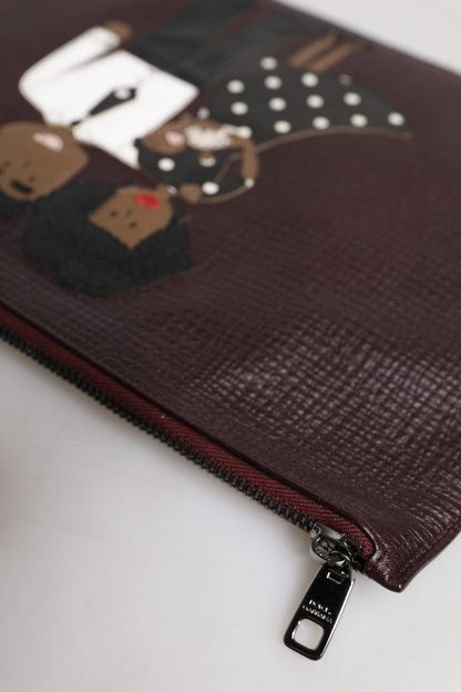 Dolce & Gabbana Brown Leather #DGFAMILY Embellished Men Clutch Pouch Bag