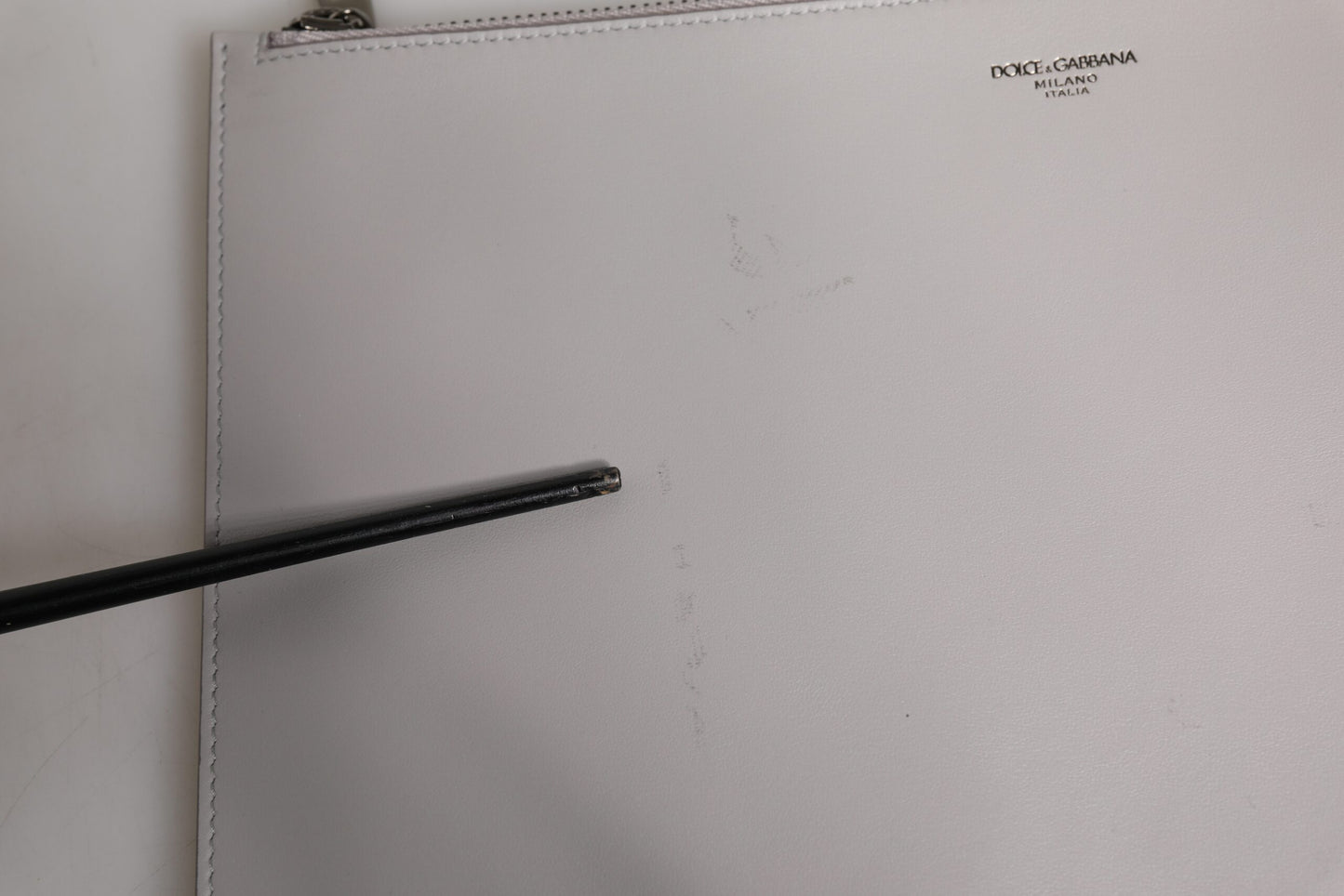 Dolce & Gabbana Gray Solid Leather DG Logo Men Clutch Zip Pouch Bag