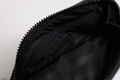 Dolce & Gabbana Black Gray Camouflage Logo Plaque Keyring Pouch Bag