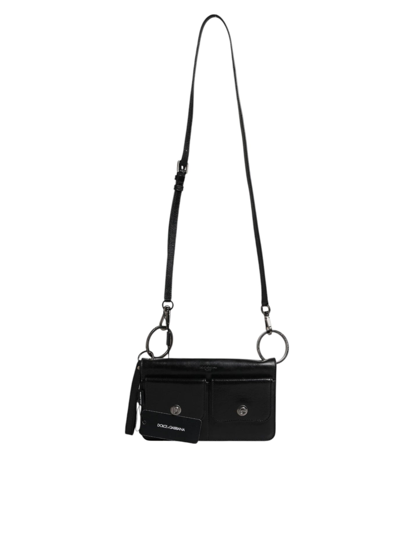 Dolce & Gabbana Black Leather Logo Purse Shoulder Crossbody Bag