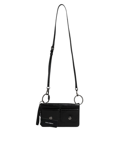 Dolce & Gabbana Black Leather Logo Purse Shoulder Crossbody Bag