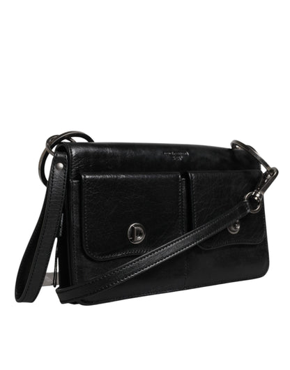 Dolce & Gabbana Black Leather Logo Purse Shoulder Crossbody Bag