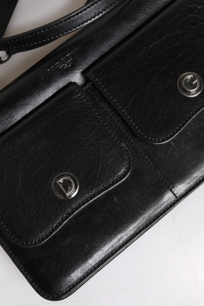 Dolce & Gabbana Black Leather Logo Purse Shoulder Crossbody Bag