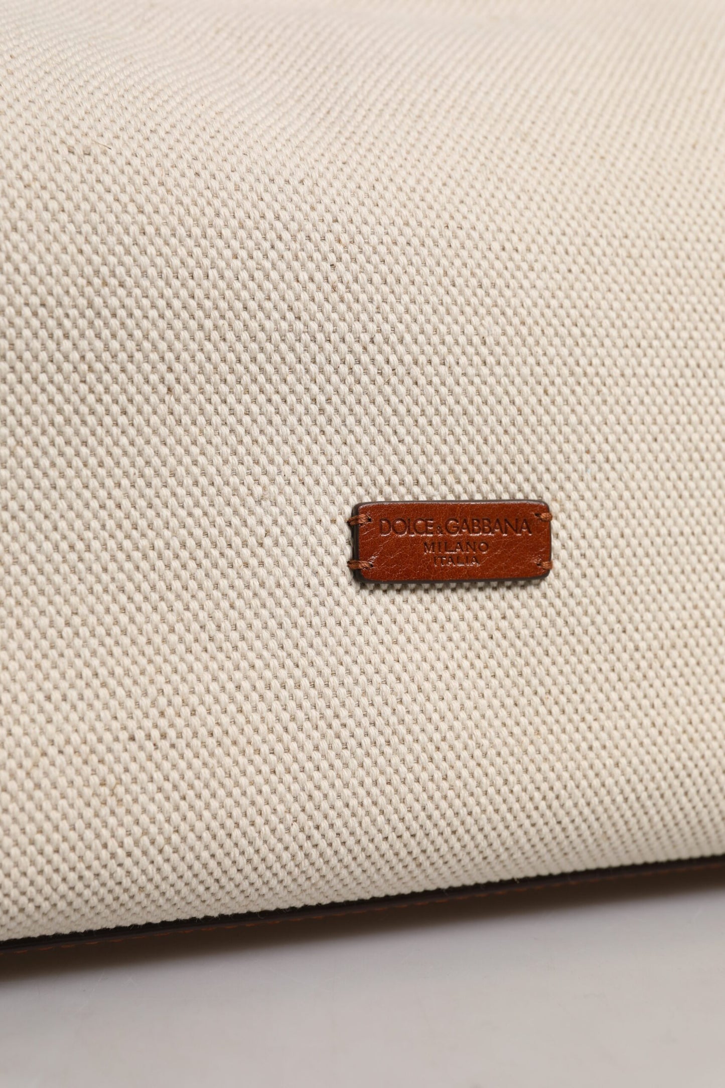 Dolce & Gabbana Beige Brown Cotton Leather Duffle Shoulder Bag