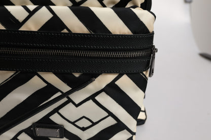 Dolce & Gabbana Black White Nylon Leather Travel Back Pack Bag