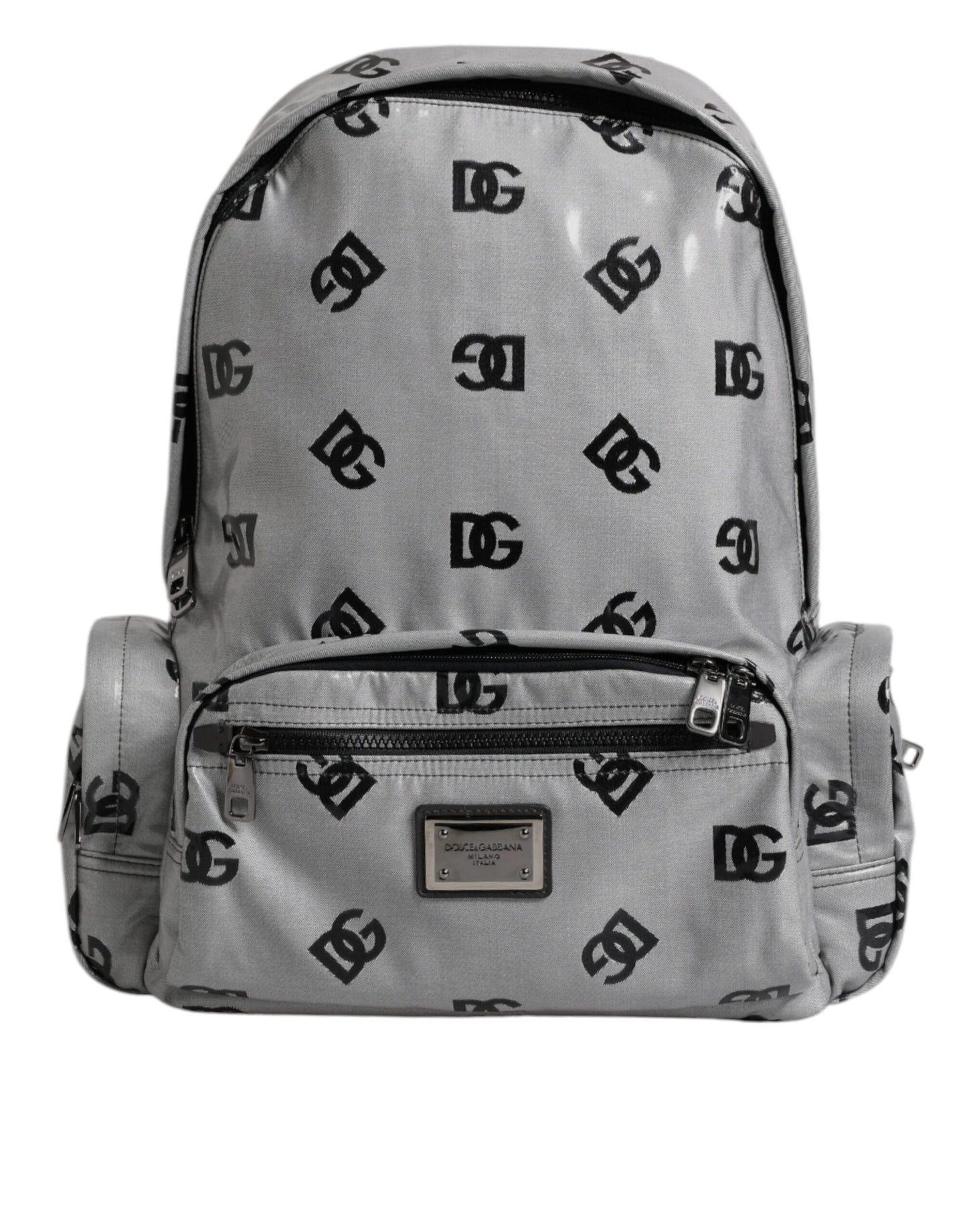 Dolce & Gabbana Polyester Gray Black DG Logo Plaque Backpack Bag