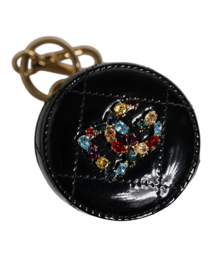 Dolce & Gabbana Black Lamb Leather DG Crystal Round Coin Purse Wallet