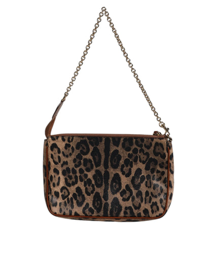 Dolce & Gabbana Brown Leopard Leather Shoulder Chain Strap Bag